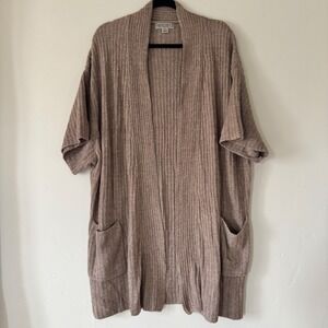 Barefoot Dreams Cozychic Lite Open Front Ribbed Short Sleeve Cardigan Size XL